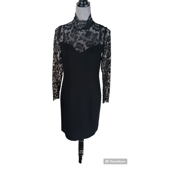 Rickie Freeman for Teri Jon Nites Black Midi Preppy Lace Detailed With bow SZ 2 - Picture 2 of 8